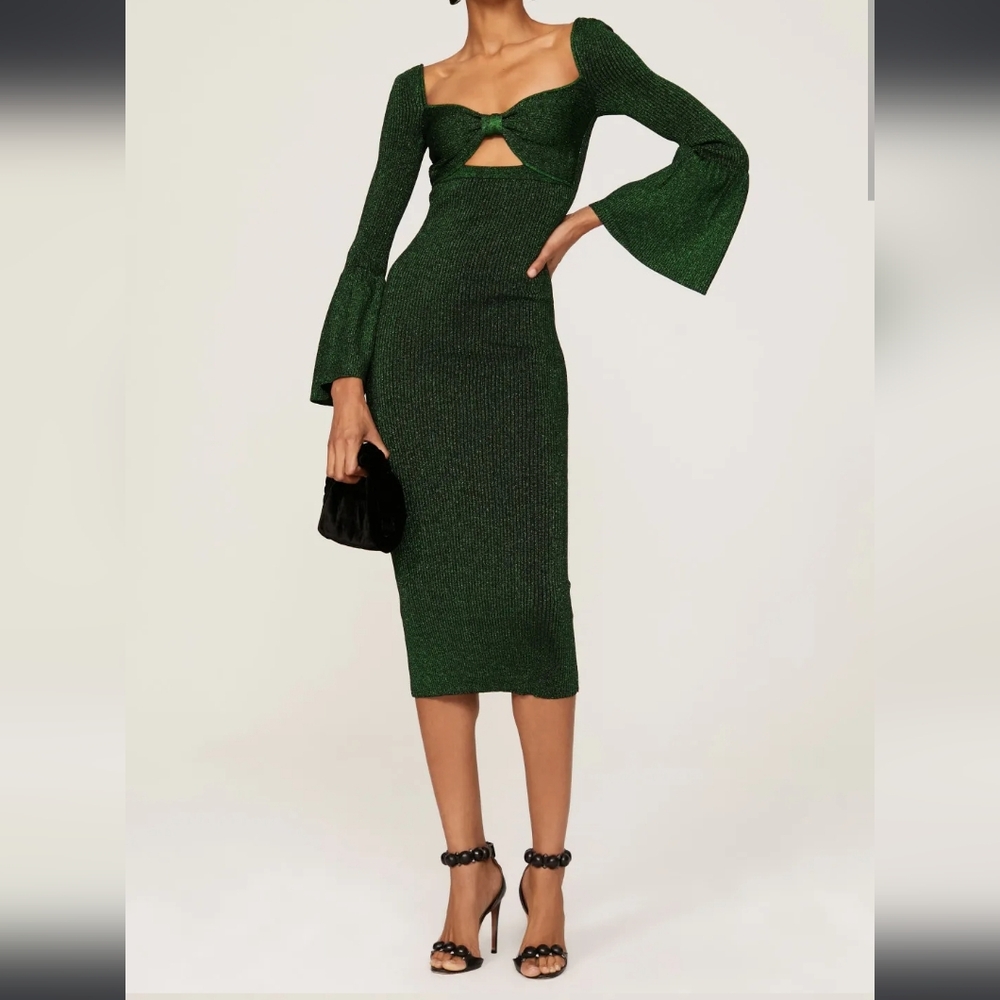 Green Metalic knit self-portrait dress size L